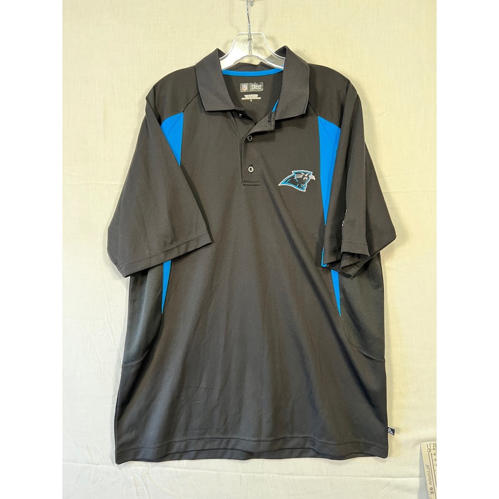 NFL Team Apparel Carolina Panthers Mens Large Black Blue Polo Shirt 3740
